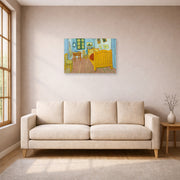 Unframed poster print of Vincent van Gogh's The Bedroom displayed on a wall in a bedroom