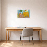 Unframed poster print of Vincent van Gogh's The Bedroom displayed on a wall in a bedroom