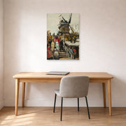 Unframed poster print of Vincent van Gogh's The Blute Fin Windmill displayed on a wall in a home office