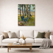 Gallery-wrapped canvas print of Vincent van Gogh's The Diggers displayed on a wall in a living room