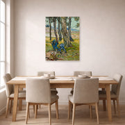 Unframed poster print of Vincent van Gogh's The Diggers displayed on a wall in a dining room