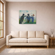 Gallery-wrapped canvas print of Vincent van Gogh's The Drinkers displayed on a wall in a living room