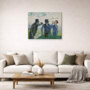 Gallery-wrapped canvas print of Vincent van Gogh's The Drinkers displayed on a wall in a living room