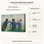 Vincent van Gogh - The Drinkers gallery wrap canvas construction and hanging details infographic