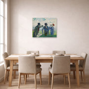 Unframed poster print of Vincent van Gogh's The Drinkers displayed on a wall in a dining room