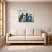 Unframed poster print of Vincent van Gogh's The Drinkers displayed on a wall in a living room