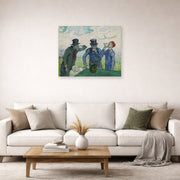 Unframed poster print of Vincent van Gogh's The Drinkers displayed on a wall in a living room