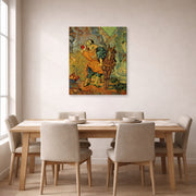 Gallery-wrapped canvas print of Vincent van Gogh's The Good Samaritan After Delacroix displayed on a wall in a dining room