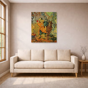 Unframed poster print of Vincent van Gogh's The Good Samaritan After Delacroix displayed on a wall in a living room