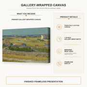 Vincent van Gogh - The Harvest gallery wrap canvas construction and hanging details infographic