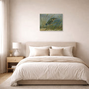 Unframed poster print of Vincent van Gogh's The Kingfisher displayed on a wall in a bedroom