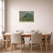Unframed poster print of Vincent van Gogh's The Kingfisher displayed on a wall in a dining room