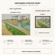 Vincent van Gogh - The Langlois Bridge poster print size comparison and framing display infographic