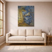 Gallery-wrapped canvas print of Vincent van Gogh's The Man is at Sea (after Demont-Breton) displayed on a wall in a living room