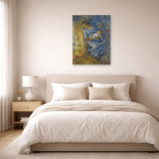 Unframed poster print of Vincent van Gogh's The Man is at Sea (after Demont-Breton) displayed on a wall in a bedroom