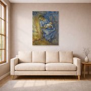 Unframed poster print of Vincent van Gogh's The Man is at Sea (after Demont-Breton) displayed on a wall in a living room