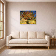 Unframed poster print of Vincent van Gogh's The Mulberry Tree displayed on a wall in a living room