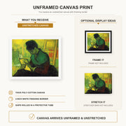 Vincent van Gogh - The Novel Reader canvas print size comparison and framing display infographic