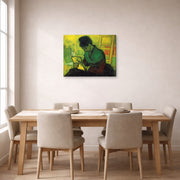 Gallery-wrapped canvas print of Vincent van Gogh's The Novel Reader displayed on a wall in a dining room