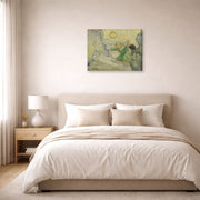Gallery-wrapped canvas print of Vincent van Gogh's The Raising of Lazarus displayed on a wall in a bedroom