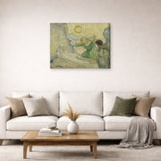 Gallery-wrapped canvas print of Vincent van Gogh's The Raising of Lazarus displayed on a wall in a living room