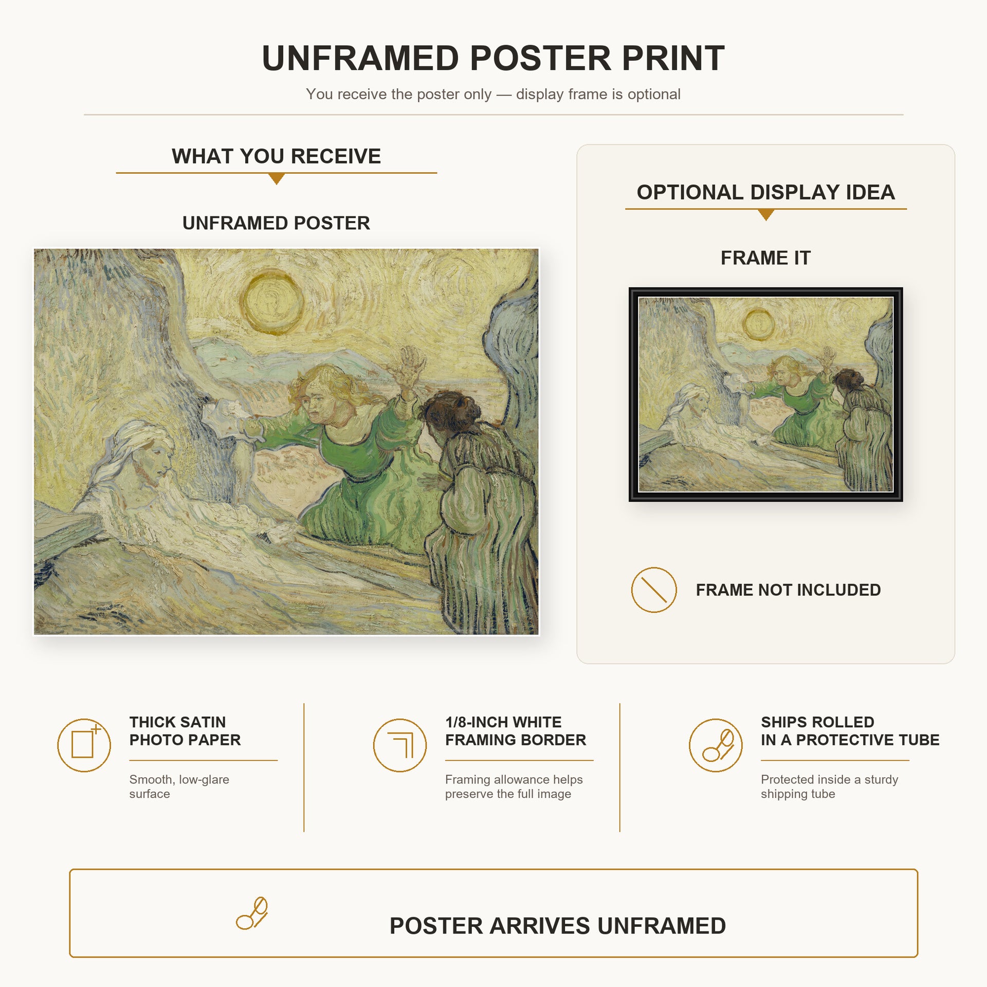 Vincent van Gogh - The Raising of Lazarus poster print size comparison and framing display infographic