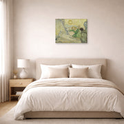 Unframed poster print of Vincent van Gogh's The Raising of Lazarus displayed on a wall in a bedroom