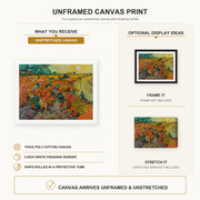Vincent van Gogh - The Red Vineyards at Arles canvas print size comparison and framing display infographic