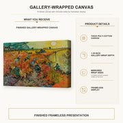 Vincent van Gogh - The Red Vineyards at Arles gallery wrap canvas construction and hanging details infographic