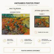 Vincent van Gogh - The Red Vineyards at Arles poster print size comparison and framing display infographic