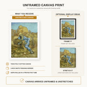Vincent van Gogh - The Sheaf Binder canvas print size comparison and framing display infographic