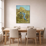Gallery-wrapped canvas print of Vincent van Gogh's The Sheaf Binder displayed on a wall in a dining room