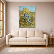 Gallery-wrapped canvas print of Vincent van Gogh's The Sheaf Binder displayed on a wall in a living room