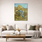 Gallery-wrapped canvas print of Vincent van Gogh's The Sheaf Binder displayed on a wall in a living room