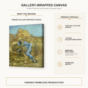 Vincent van Gogh - The Sheaf Binder gallery wrap canvas construction and hanging details infographic