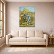 Unframed poster print of Vincent van Gogh's The Sheaf Binder displayed on a wall in a living room