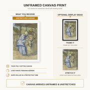 Vincent van Gogh - The Sheep Shearers canvas print size comparison and framing display infographic