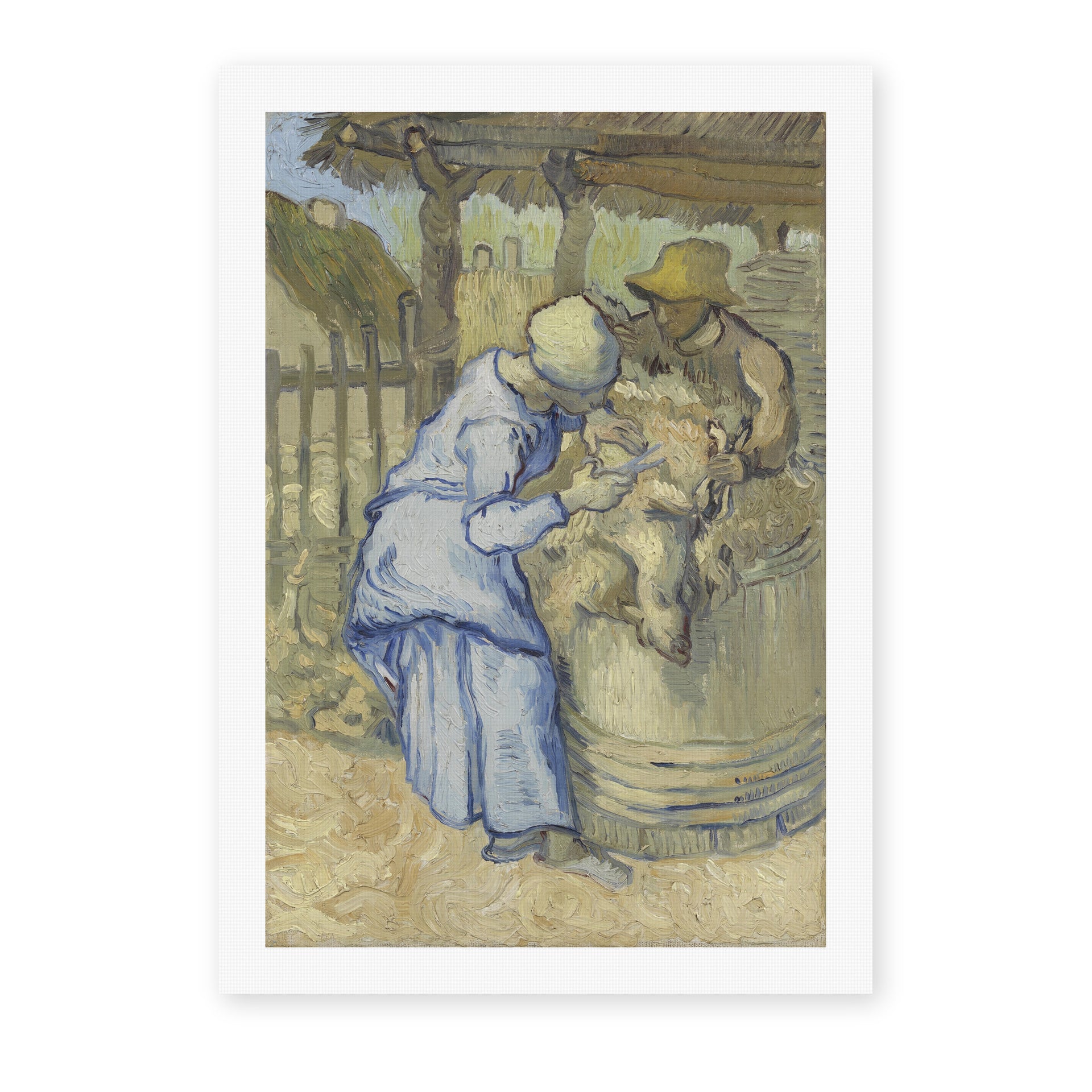 Vincent van Gogh's 'The Sheep Shearers' painting reproduced as a rolled canvas print