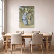 Gallery-wrapped canvas print of Vincent van Gogh's The Sheep Shearers displayed on a wall in a dining room