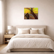 Unframed poster print of Vincent van Gogh's The Sower displayed on a wall in a bedroom