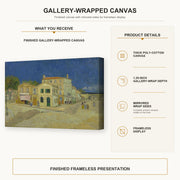 Vincent van Gogh - The Yellow House (the Street) gallery wrap canvas construction and hanging details infographic