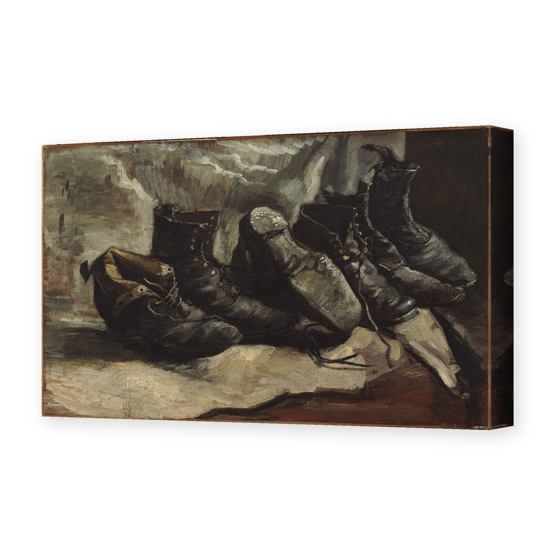 Vincent van Gogh's 'Three Pairs of Shoes' painting reproduced as a gallery-wrapped canvas print