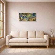 Gallery-wrapped canvas print of Vincent van Gogh's Tree Roots and Trunks displayed on a wall in a living room