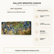 Vincent van Gogh - Tree Roots and Trunks gallery wrap canvas construction and hanging details infographic