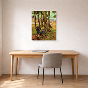 Gallery-wrapped canvas print of Vincent van Gogh's Two Diggers Among Trees displayed on a wall in a home office