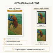 Vincent van Gogh - Two Lovers canvas print size comparison and framing display infographic