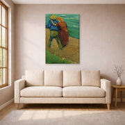 Gallery-wrapped canvas print of Vincent van Gogh's Two Lovers displayed on a wall in a living room