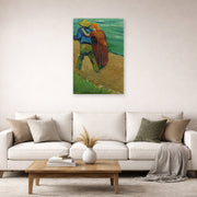 Unframed poster print of Vincent van Gogh's Two Lovers displayed on a wall in a living room