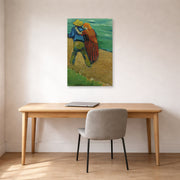 Unframed poster print of Vincent van Gogh's Two Lovers displayed on a wall in a home office