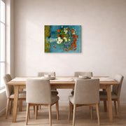Gallery-wrapped canvas print of Vincent van Gogh's Vase with Cornflowers and Poppies displayed on a wall in a dining room